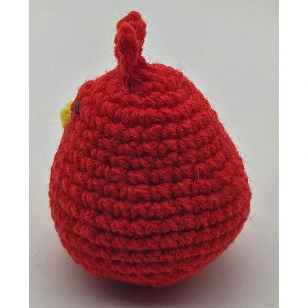 Handmade Mini Crochet Red Quirky Bird 4x3 Acrylic Yarn Figurine Cute Collectible